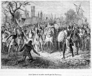 أنقذ الباريسيون القديس لويس ووالدته - في "Histoire de France Populaire" للمخرج H.Martin بواسطة فنان غير معروف