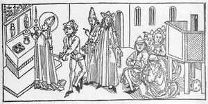القديس ماثيو. نقش من "Leben der Heiligen - sommsteil" (كتاب القديس) ليعقوب (جيمس) من Voragine (1228-1298). دوبيك 1488. بواسطة فنان غير معروف