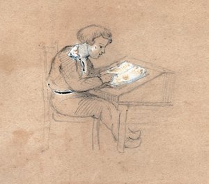 تلميذ في العمل. (الرسم ، حوالي ١٨٣٠) بواسطة فنان غير معروف