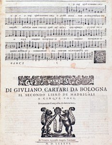 صفحة الموسيقى النوتة من Madrigals (الكتاب الثاني) لجوليانو كارتاري من بولونيا بواسطة فنان غير معروف