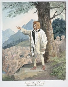 رئيس شوشون يرتدي الزي الكامل، ستوني ماونتن إنديان، حوالي 1843-50 (ألوان مائية) بواسطة فنان غير معروف