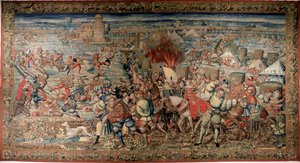 الحرب الإيطالية السادسة (1521-1526): تمثيل معركة بافيا (بافيا) في 24/02/1525 ، والتي شهدت هزيمة فرانسوا الأول ضد تشارلز في. نابولي. Museo Nazionale di Capodimonte. بواسطة فنان غير معروف
