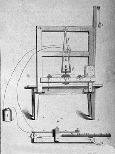 رسم تخطيطي لأول تلغراف للمخترع الأمريكي صموئيل فينلي بريز مورس (1791-1872). نقش القرن التاسع عشر بواسطة فنان غير معروف
