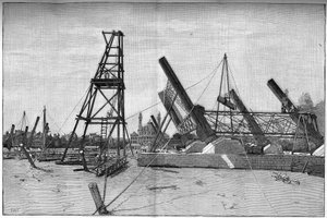 حالة موقع بناء برج إيفل عام 1887. بواسطة فنان غير معروف