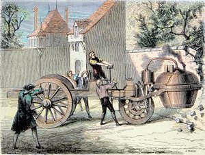 اخترع نيكولاس جوزيف كوجنوت (1725-1804) سيارة تعمل بالبخار وخرجت عن نطاق السيطرة وأسقطت جزءًا من جدار في عام 1770 (تم الإبلاغ عن "حادث سيارة" لأول مرة) - في "ألبوم دي لا ساينس" ؛ العلماء اللامعين. الاكتشافات العظيمة "" 1896 بواسطة فنان غير معروف