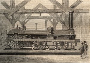 نموذج قاطرة بخارية ، نظام كرامبتون المسمى توماس راسل كرامبتون (1816-1888). نقش من 1856. بواسطة فنان غير معروف