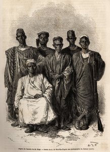The African escort of Mage, lieutenant-on-the-ship, sent on a mission to Niger. Engravure to illustrate the story of Lieutenant Mage