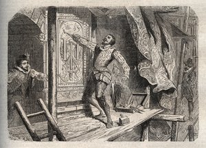 وفاة جان جوجون (1510-1562 أو 1569) ، توفي وفقًا لأسطورة في عام 1572 ، أثناء القديس بارثيليمي - نقش في "" Dictionnaire Populaire اللامع "- 1864 - بواسطة جوزيف ديسمبري وإدموند ألونييه - بواسطة فنان غير معروف