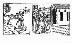 حياة القديس برنارد دي مينتون (923-1008). نقش من "Leben der Heiligen - sommsteil" (كتاب القديس) ليعقوب (جيمس) من Voragine (1228-1298). دوبيك 1488. بواسطة فنان غير معروف
