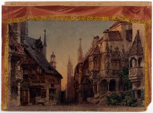 The Meistersinger von Nurnberg (Les Maitres Chanteurs de Nuremberg) ، WWV 96 ، أوبرا لريتشارد فاغنر تم إنشاؤها في عام 1868. سينوغرافيا فيراريو لا سكالا في ميلانو بواسطة فنان غير معروف