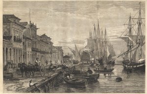 رصيف بوا فيستا ، في سان بيدرو في ريو غراندي دو سول ، إلى ميناء البرازيل - Le quai of Belle-Vue ، إلى سان بيدرو في ريو غراندي (البرازيل) - قبطان ساو بيدرو في ريو غراندي دو سول - نقش من " "الكون المصور" 1866 بواسطة فنان غير معروف