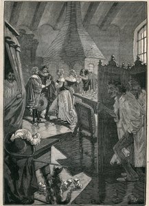 فن الزجاج: صناع الزجاج. نقش من عام 1885 في "" Les Arts et metiers Illustres "" لأدولف بيتارد. بواسطة فنان غير معروف