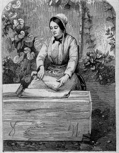 تعبئة نبيذ الشمبانيا في زجاجات. نقش من عام 1864. بواسطة فنان غير معروف