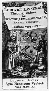 مرجل الساحرة - Frontispice of the book "" De Spectris lemuribus et magnis "" بقلم لودفيج لافاتير (1527-1586) - 1659 بواسطة فنان غير معروف