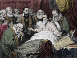 وفاة جان كالفين (1509 - 1564). بواسطة فنان غير معروف