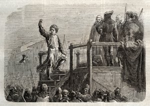 إعدام كونرادين (أو كونراد هوهنشتاوفن) ملك صقلية ودوق شوابيا (1252-1268) بأمر من تشارلز أنجو بعد معركة تاجلياكوزو عام 1268 "(إعدام كونرادين (أو كونراد الأصغر) ، آخر ملوك ستوفر صقلية ، التالية بواسطة فنان غير معروف