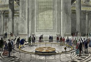The famous experience of the Pendulum by Leon Foucault in 1851 demonstrating the rotation of the Earth at the Pantheon in Paris. بواسطة فنان غير معروف