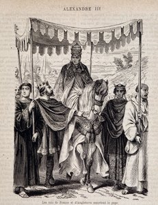 ملوك فرنسا لويس السابع الصغير (1120 - 1180) وإنجلترا يرافقون البابا ألكسندر الثالث - في "تاريخ الباباوات" ، بدون تاريخ بواسطة فنان غير معروف