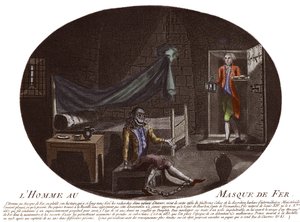 الرجل في القناع الحديدي في السجن - L'Homme au Mask de fer ، سجين داخلي من 1679 إلى 1703 في حصن سانت مارغريت (Sainte-Marguerite) نقش مجهول بواسطة فنان غير معروف
