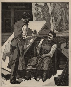الفسيفساء: ورشة الفسيفساء. نقش من عام 1885 في "" Les Arts et metiers Illustres "" لأدولف بيتارد. بواسطة فنان غير معروف