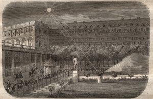 مدفع الظهيرة (المدفع الشمسي) في القصر الملكي (القصر الملكي) في باريس. نقش من 1857 في "" Le Musee Des Sciences "" بواسطة فنان غير معروف