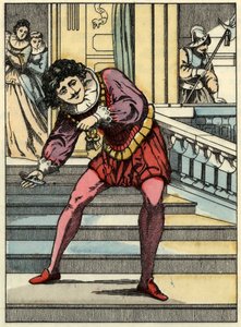 الأمير يلتقط الحذاء الزجاجي لسندريلا. رسم توضيحي لقصة تشارلز بيرولت "Cinderella or La petite slipper de verre" بواسطة فنان غير معروف
