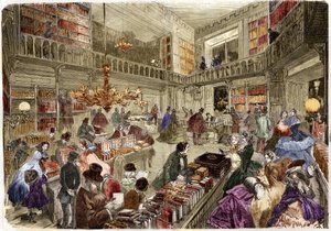متجر لبيع الكتب Nouvelle ، شارع boulevard des Italiens في باريس عام 1860. بواسطة فنان غير معروف