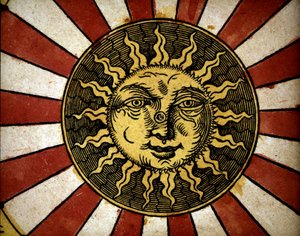 الشمس - في "" Astronomicon Caesarum "، أطروحة من القرن السادس عشر. بواسطة فنان غير معروف