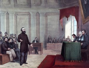 محاكمة فيليس أورسيني (1819-1858) الذي ارتكب هجوم 14 يناير 1858 على نابليون الثالث. مطبوعات حجرية من نهاية القرن التاسع عشر. مجموعة ميلان الخاصة © Luisa Ricciarini / Leemage بواسطة فنان غير معروف