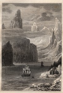 الرحلة الثالثة (1776-1779) للكابتن جيمس كوك (1728-1779): مدخل الأمير ويليام (الأمير ويليام) (ألاسكا) - رسم توضيحي مأخوذ من "البحارة العظماء في القرن الثامن عشر" بواسطة فنان غير معروف