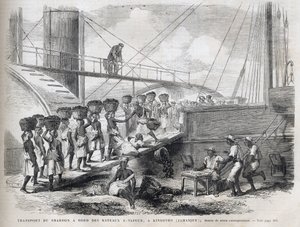 نقل الفحم على متن السفن البخارية في كينغستون (جامايكا) - تحميل الفحم في كينغستون - جامايكا - 1866 نقش من "" الكون المصور "" 1866 بواسطة فنان غير معروف