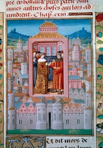 معاهدة كونفلان في 5/10/1465 بين الملك لويس الحادي عشر وشارل دي شارولايس (لاحقًا شارل التمريري أنهى ثورة النبلاء أو رابطة الصالح العام. صورة مصغرة من "ليه كرونيكلز دي مونستريليت" بقلم إنجويراند دي مونستريليت (1400-1453) القرن الخامس عشر بواسطة فنان غير معروف