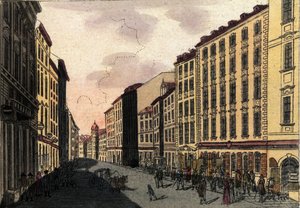 منظر لشارع كولماركت في فيينا ، النمسا نقش من عام 1820 بواسطة فنان غير معروف