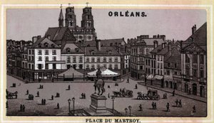 منظر لـ Place du Martroy في أورليانز ، قسم منطقة Loiret and Center ، فرنسا. الطباعة الحجرية الملونة في أواخر القرن التاسع عشر. بواسطة فنان غير معروف