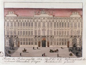 منظر لجزء من القصر الإمبراطوري يسمى Chancery of Empire في فيينا. النمسا. نقش من مجموعة خاصة 1815 بواسطة فنان غير معروف