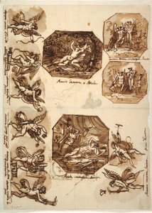 رسم، كيوبيد ونفسه: أربعة مثمنات وثماني رسومات لكوبيد، 1810-15 بواسطة فنان غير معروف