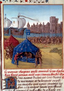 8th Crusade: The death of Saint Louis (Louis IX) (1214/1215-1270) from the plague in Tunis. Miniature taken from “” Le livre des faits de Monseigneur Saint Louis””” 15th century Paris, B.N. بواسطة فنان غير معروف
