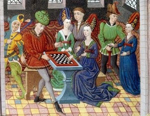 A game of chess between two courtiers in the room of a castle. Minaiture taken from “” History of Alexander the Great”” (or Alexander III of Macedoine (356-323 BC)) بواسطة فنان غير معروف