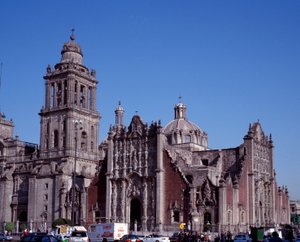 Baroque art: view of the Metropolitan Cathedral of Mexico City. 18th century Mexico. بواسطة فنان غير معروف
