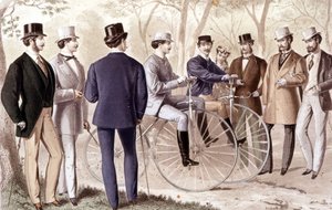 ركوب دراجة هوائية. نقش. 1870. بواسطة فنان غير معروف