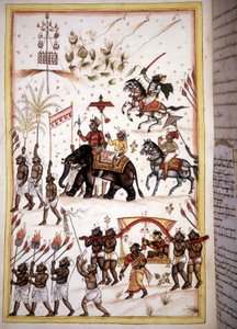 موكب الزفاف لأزواج الطبقة الاجتماعية العالية - صفحة من المخطوطة (ms.8300) "تاريخ موغول" (المغول أو المغول) لستيفانو نيفيبوس كارديرا. القرن ال 18. Bibloteca marciana ، البندقية بواسطة فنان غير معروف