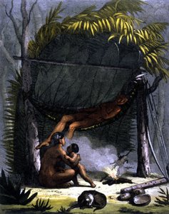 Cabane des Puris in Brasil - في "" الزي القديم والحديث "بقلم Ferrario، ed. ميلان بواسطة فنان غير معروف
