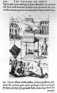 Canada: natives - in “Les voyages de la Nouvelle France Occidental, Dicte Canada, made by the St Champlain Xaintongeois... from the year 1603 until the year 1629... Samuel Champlain (1570-1635), ed. Pierre Le Mur, Paris بواسطة فنان غير معروف