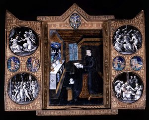 Catherine de Medicis (Caterina de Medici) (1519-1589) في الصلاة - بريد إلكتروني بالثلاثي والجلد بواسطة فنان غير معروف
