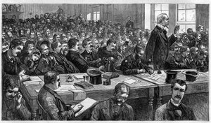 تشارلز جوليوس جويتو (1841-1882) ، قاتل الرئيس الأمريكي جيمس أبرام غارفيلد (1831-1881) ، أثناء المحاكمة عام 1881 ، الولايات المتحدة بواسطة فنان غير معروف