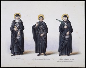 الأزياء: 1. Santa Ubaldesca ، 2. St Ugo Commendant of Genoa ، 3. Santa Toscana di vita. sd. القرن ال 19. بواسطة فنان غير معروف