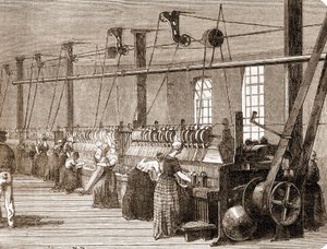 ورشة حياكة القطن. نقش 1860. بواسطة فنان غير معروف