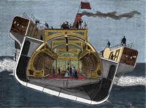 مقطع عرضي لقارب مصمم ضد دوار البحر بواسطة هنري بسمر (1813-1898). نقش القرن التاسع عشر. بواسطة فنان غير معروف