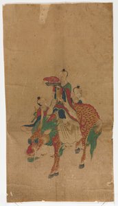 Daoist Immortal على Qilin واثنين من المرافقين بواسطة فنان غير معروف