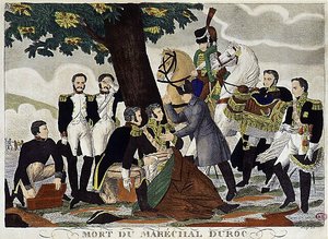 وفاة المارشال دوروك ، دوق فريولي ، في عام 1813 (أصيب بجروح قاتلة في باوتسن) بمساعدة نابليون الأول ومورات. بواسطة فنان غير معروف
